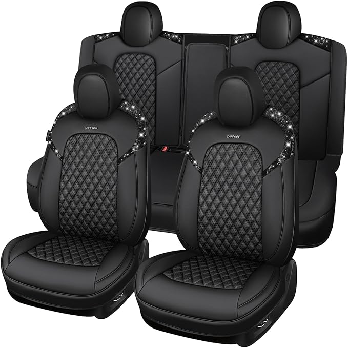 CAR PASS Car Seat Covers for Tesla Model 3 Nappa Leather Bling Diamond Car Seat Protector Full Coverage Airbag Compatible Cus