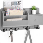 Rebee Vision Key Holder Wall Mount with Mail Sorter and Drawer Organizer - Modern Mail Organizer Wall Mounted with Wall Hooks
