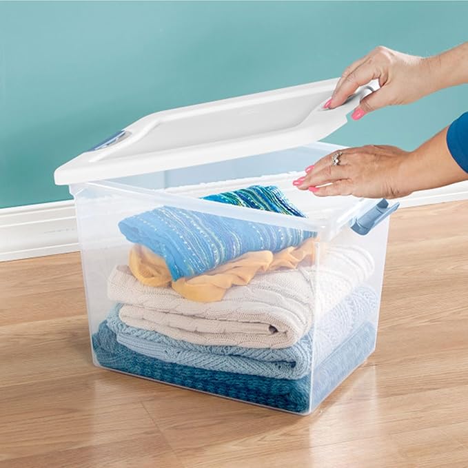 Sterilite 6-Pack Latching Box, Under Bed Storage Bins with Lids, Clear Plastic, 25 Quart - Heavy-Duty Organizing Containers f