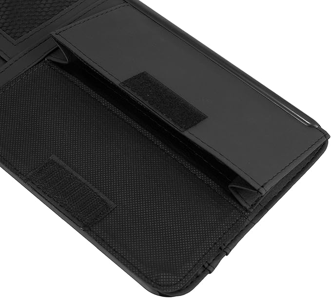 X AUTOHAUX Black Universal Car Sun Visor Organizer Sunglasses Case Storage Pocket Hook and Loop Tape ABS PU Leather for SUV RV Truck