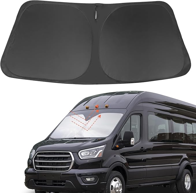 Front Windshield Sun Shade Foldable Car Front Window Sun Shade Windshield Shade Custom Fit for 2022-2026 Ford E-Transit Block UV Rays Car Accessories Heat Keep Cooler
