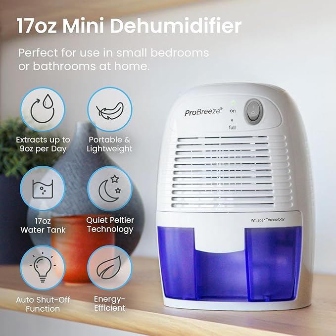 Pro Breeze Dehumidifiers for Home,215sqft Small Dehumidifiers for Room,16oz Tank Portable Closet Dehumidifier Removes Humidit