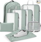 Gonex 8 Set Compression Packing Cubes for Travel Essentials, Expandable Mesh Organizer with Toiletry, Laundry, Shoe, Cable Ba