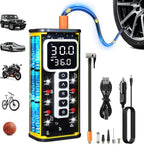 Upgraded Tire Inflator Portable Air Compressor, 150PSI Fast Cordless Air Pump for Car Tires, Auto Shut-Off Fast Inflation Tire Pump with Pressure Gauge & LED Light for Car, Bike, Motorcycle, Ball