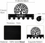 Tree of Life Key Holder Black Key Holder Wall Mount 11.8 x 7.5 Inch Botanical Theme Wooden Keychain Hanger Organizer Rack wit