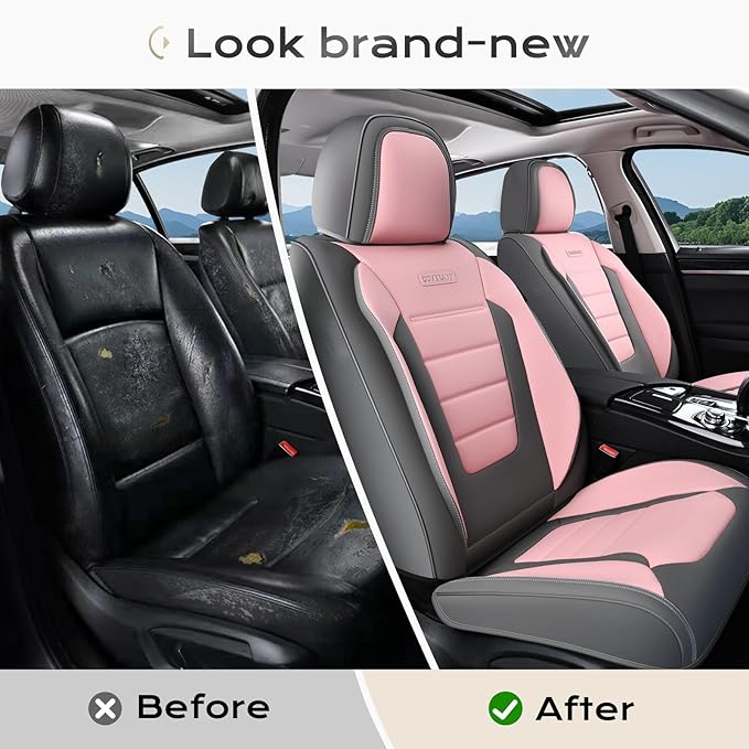 Coverado Car Seat Covers Front, Seat Covers for Cars, Waterproof 2-Pack Car Seat Cushions, Leather Carseat Seat Protectors, U