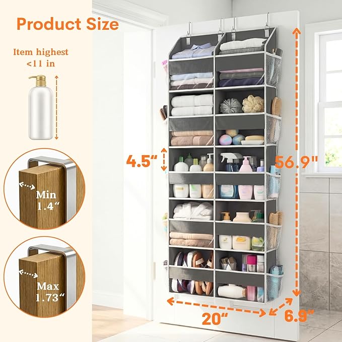 2 Pack Over the Door Organizer 5 Tiers, Extra Large Behind Door Storage of 10 Compartments, 80 lbs Weight Capacity Over Door 