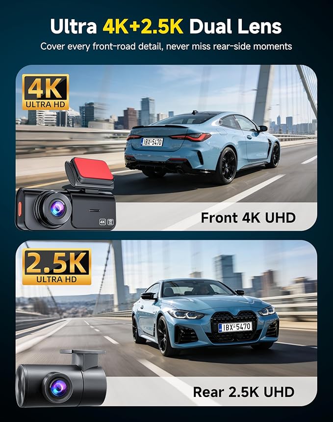 AXB Dash Cam Front and Rear: 4K+2.5K Dashcam with 5G WiFi APP Control & 64GB Card - Dual Dash Camera for Cars with 24H Parkin