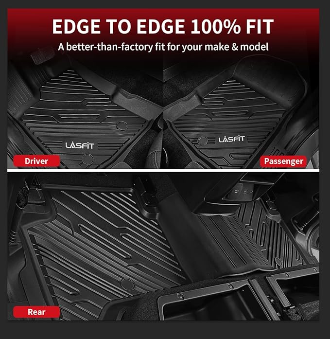 LASFIT Floor Mats Fit for Ford Ranger 2020-2023 SuperCrew Cab, All Weather TPE Truck Liners, Front and Rear Row Set, Black