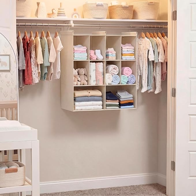 Ofiray-home 3 Tier Hanging Closet Organizer, 10 Compartments Sweater Organizer for Closet with 3 Sturdy Hooks, Closet Organiz