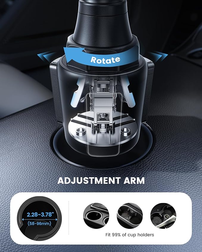Lamicall Car Cup Tablet Holder - [15" Height Adjustable][ Fast Setup] Cup Holder Phone Holders, Multi Angle Car Mounts as Gifts for 5.2-13" iPad Pro 2025, Air, Mini, iPhone 17e, Car Accessories