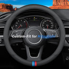 Custom-Fit for Mitsubishi Steering Wheel Cover, Premium Leather Car Steering Wheel Cover with Logo, Non-Slip, Breathable, for Mitsubishi Accessories (D-Style,for Mitsubishi)