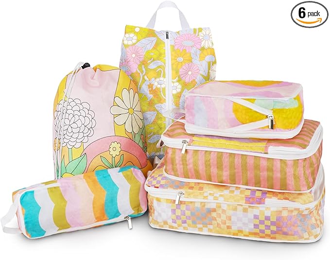 6 Pcs Compression Packing Cubes, Packing Cubes for Travel, Waterproof Luggage Organizer Bags Set, Cute Packaging Cubes for Wo