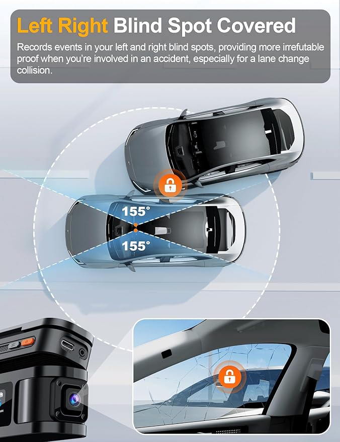 360° View 4K 4 Channel Dash Cam Front and Rear Inside Left Right, Built-in GPS, 5.8GHz WiFi, Car Dash Camera for Cars with Ap