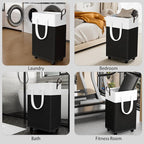 HomeHacks Laundry Basket with Wheels, Rolling Laundry Hamper, Collapsible & Waterproof Clothes Hamper, Narrow Corner Bins wit