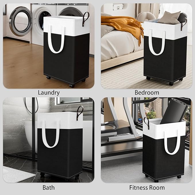 HomeHacks 75L Rolling Laundry Basket with Wheels, Collapsible & Waterproof Laundry Hamper, Mobile Clothes Hamper, Storage Lau