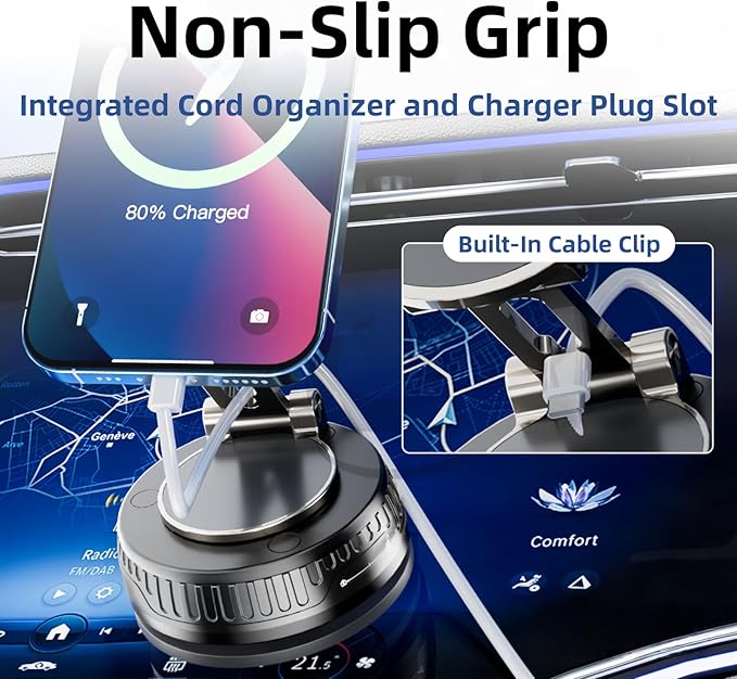 2026 Upgraded Magnetic Car Phone Mount for MagSafe: 360° Rotatable Adjustable Holder with 180+LBS Strong Suction Cup & 4200gf Magnet, Compatible with iPhone Series & Android Devices, Black