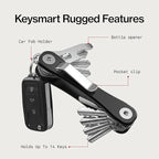 KeySmart Rugged - Multitool Key Holder for Keychain w/Bottle Opener and Pocket Clip, Organizer for Keys, EDC Keychains, Ring 