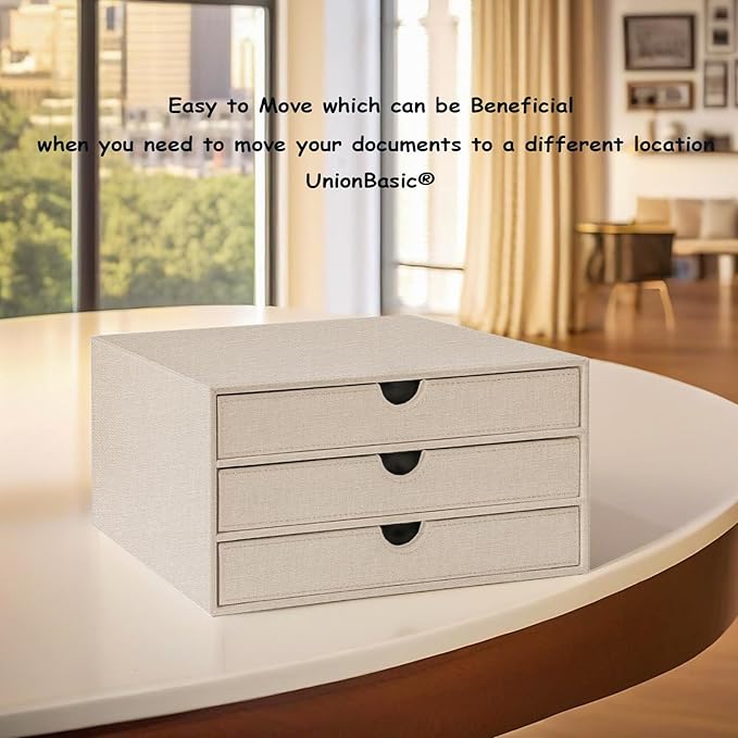 UnionBasic Document Organizer, 3-Drawer File Cabinet Document Storage Box, Office Desktop Filing Organizer, Beige