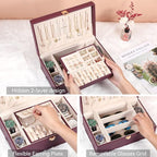 LANDICI Jewelry Box Organizer for Women, 2 Layer 4 Slot Watch Storage Case with Removable Tray, PU Leather Large Jewellery Ho