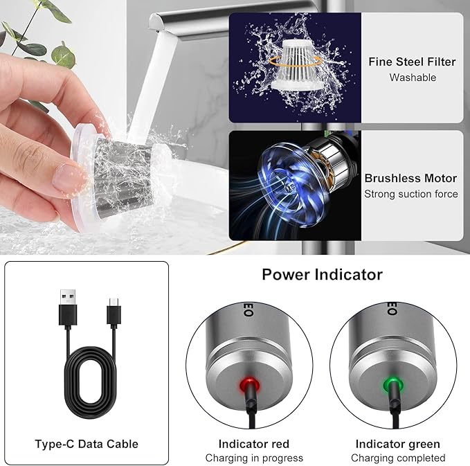 WADEO Handheld Vacuum Cordless, 4-in-1 21000PA Brushless Car Vacuum & 210000RPM Air Duster 7500mAh Battery Air Blower Wireles
