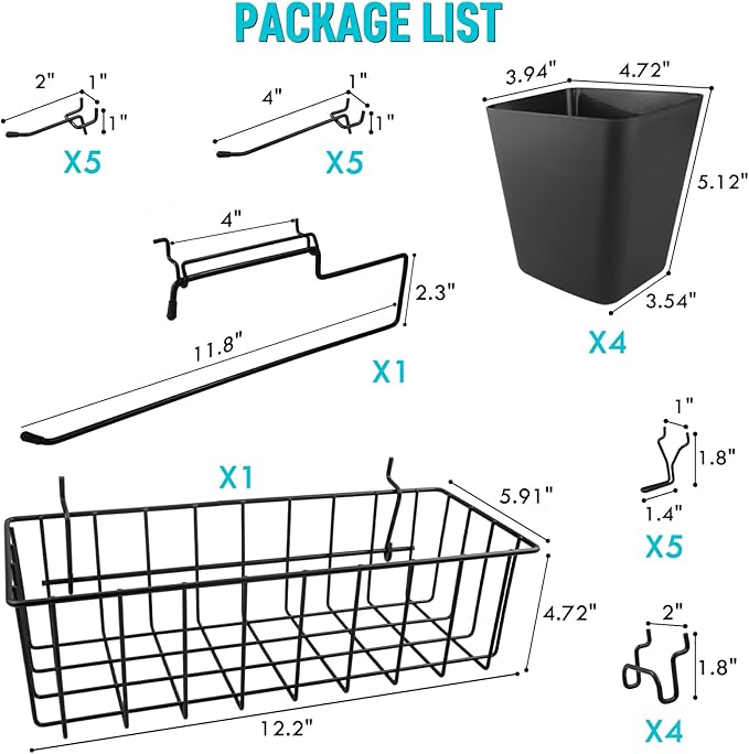 G.CORE Peg Board Organizer 21 Pack, Pegboard Accessories with Baskets Cups Hooks - 1/8" & 1/4" Peg Board Wall Tool Organizers