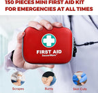 150 Pieces Mini First Aid Kit - Small Medical Kit with Hard Shell - Emergency First Aid Kit for Car, Travel, Home, Outdoor, O