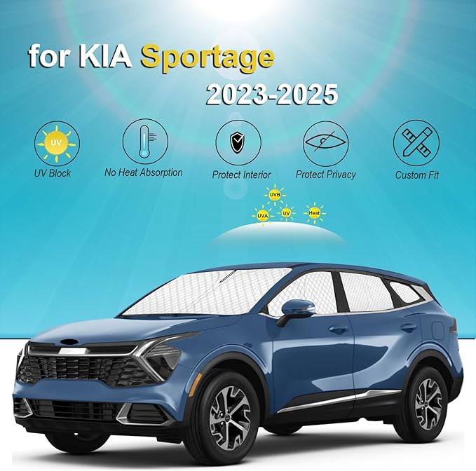 KMF 8pcs Thicken Sun Shades for KIA Sportage 2023-2025 Accessories, Custom Fit Full Car Window Covers for Windshield Side Rear, UV Block and Blackout Privacy for Camping Outdoor