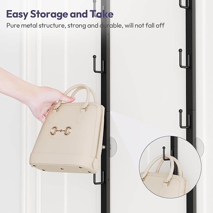 SWTYMIKI Over The Door Purse Organizer - 2 Packs Wall Mounted Purse Rack with 8 Hooks Design, Hanging Handbag Organizer Stora