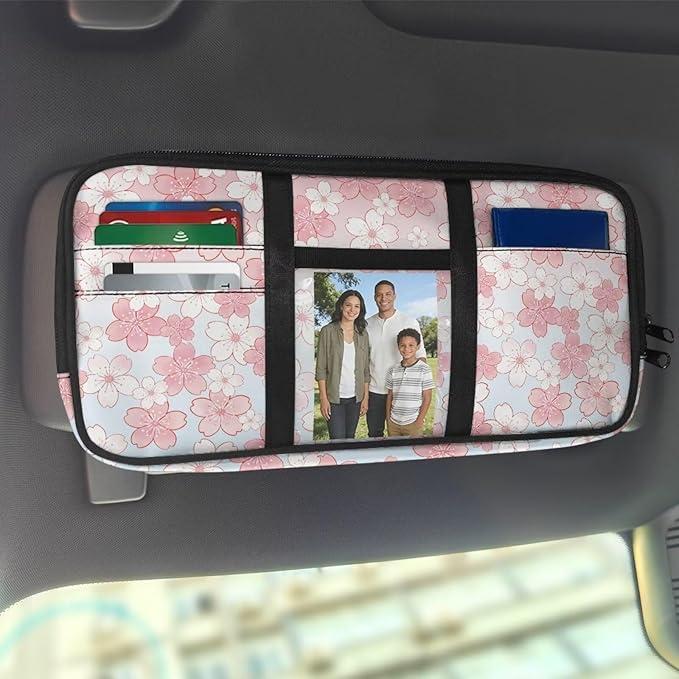 Sun Visor Organizer for Trucks,Cherry Blossom Design Scratch-Resistant Car Sun Visor Storage Bag Auto Sunshade Organizer Bag with Zipper
