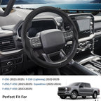 Steering Wheel Cover for Ford F150 2021-2025/ F-150 Lightning 2022-2025/ F250 F350 F450 F550 2023-2025/ Ford Expedition 2022-2024 Steering Wheel Cover Protector Accessories(Perforated Black Leather)