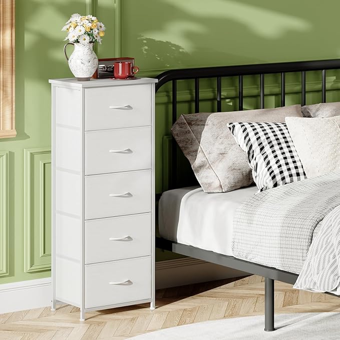 Somdot Tall Dresser for Bedroom with 5 Drawers, Storage Organizer Chest of Drawers with Removable Fabric Bins for Closet Beds