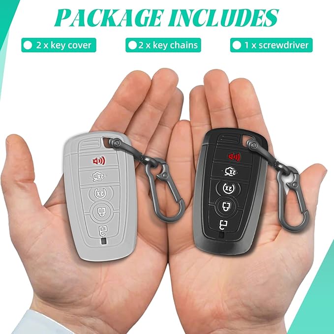 2 Pcs Silicone Key Fob Cover for Ford with Keychain, Soft Key Case Shell Full Protection for Explorer Fusion Escape Edge Expe
