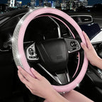Bling Diamond Leather Steering Wheel Cover, Pink Steering Wheel Covers for Women Girls with Crystal Rhinestones, Universal Fit 14.5“-15" Car Steering Wheel Bling Cover Accessories