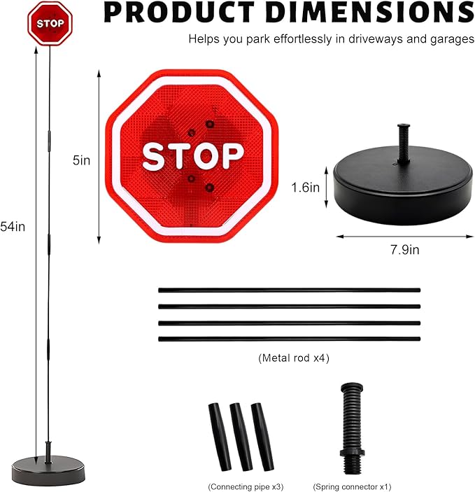 Parking Garage Flashing Stop Sign, Adjustable Height LED Garage Stopper with Flashing Warning Signal, Intelligent LED Stop Indicator Parking Sensor for Most Vehicles