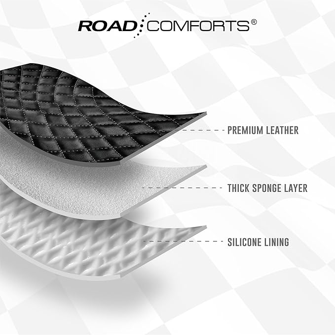 Road Comforts Leather Steering Wheel Cover – Black & Black, Universal Fit 14.5-15 Inch, Microfiber Leather, Anti-Slip & Breat