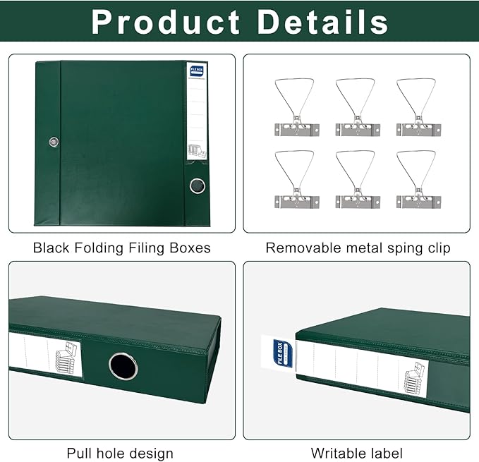 Storage File Boxes A4, 6 Pack Foldable File Box with Clip, 50mm Spine, Plastic Archives Cases with Magnetic Closure, Document