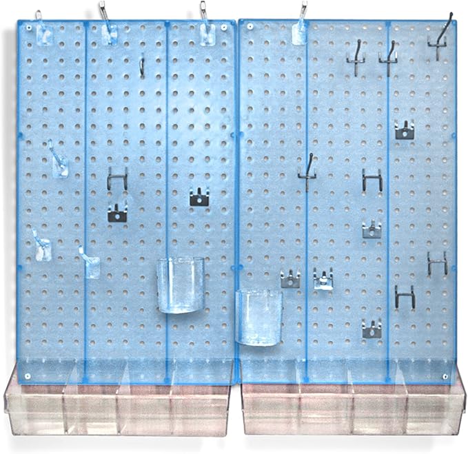 Azar Displays 900945-BLU The DIY Multi-purpose 70-piece Pegboard Wall Organizer Kit with Two Panels and Accessory Assortment,