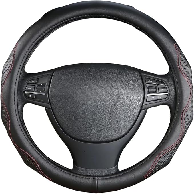 Leather Steering Wheel Cover 15 Inch – Real Leather with Silicone Lining, Non-Slip Universal Fit for Cars, SUVs & Trucks (Measure Before Purchase)