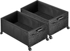 Under Bed Storage with Wheels, Wooden Under Bed Drawers On Wheels, Rolling Under Bed Shoe Storage, Space Saving, Black,70L