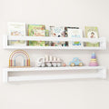 Fun Memories Nursery Book Shelves Set of 2, 32 Inch Solid Wood Wall Book Shelves, Kids Room Floating Shelves Organizer & Toy 