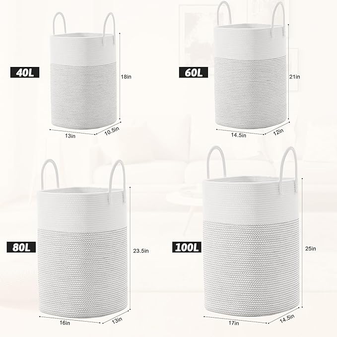 Laundry Basket,Woven Cotton Rope Laundry Hamper,Versatile Storage for Dirty Clothes,Baby Toys,and Blankets in Bathroom, Nurse