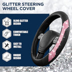 PIC AUTO Steering Wheel Cover, Hot Pink Sparkly Crystal Bling Glitter with Leather, Universal Fit 14.5"-15.5" Car Steering Wh