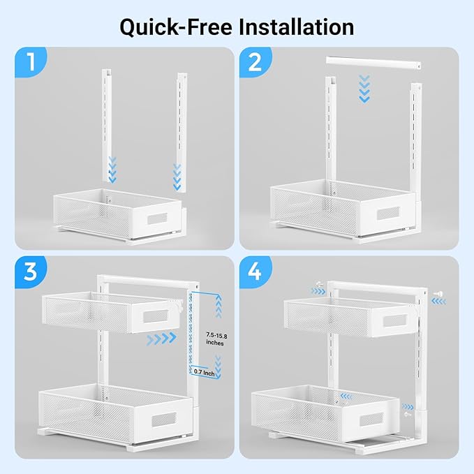 Pull-out Under Kitchen Sink Organizer, Metal Functional Under Sink Organizer, Height Adjustable Under Bathroom Sink Organizer