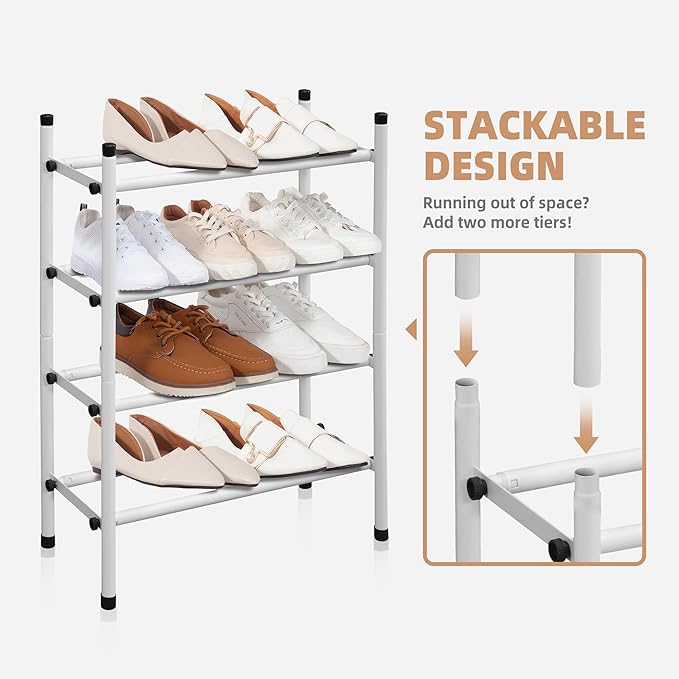 STORAGE MANIAC Expandable Shoe Rack, 16 Pairs Stackable Small Shoe Rack, Metal Adjustable Shoes Organizer for Closet, Entrywa