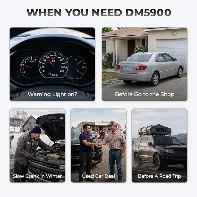 AUTOPHIX DM5900 OBD2 Scanner Diagnostic Tool for Engine, ABS, SRS, and Transmission, 12V Battery Health Test with Direct