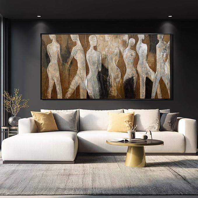 CHUDANHAO White and Brown Wall Art Graffiti Home Wall Decor Abstract Wall Pictures 24"x48" Decorations for Bedroom Dining Roo