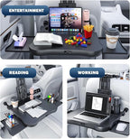 [Upgraded] Car Seat Table with Expandable Tray - Car Desk for Laptop Car Backseat Mount, Car Trays for Eating with Non-Slip Pad/Phone&Tablet Holde, Car Accessories for Writing/Laptop/Dining/Work