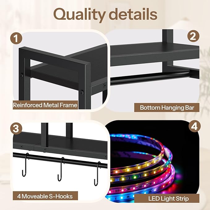 HOOBRO Gaming Floating Shelves with LED Lights, 28.7" LED Wall Mounted Shelf, 4-Tier Floating Wall Shelf for Storage, Display
