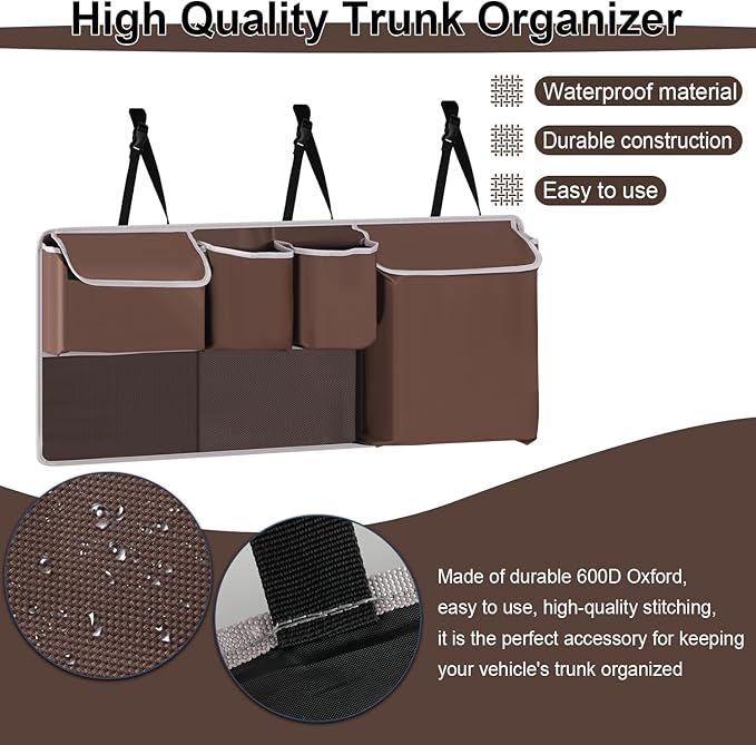 UYYE Trunk Hanging Organizer, Backseat Storage Bag, Collapsible Car Interior Accessories with 4 Pockets & 2 Mesh Pouches for